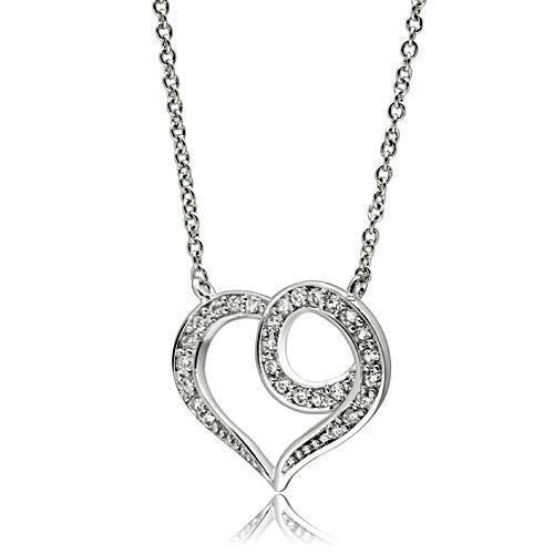 3W075 - Rhodium Brass Necklace with AAA Grade CZ  in Clear-0