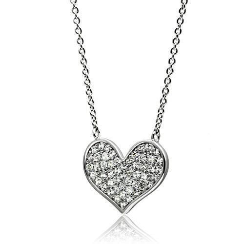 3W076 - Rhodium Brass Necklace with AAA Grade CZ  in Clear-1