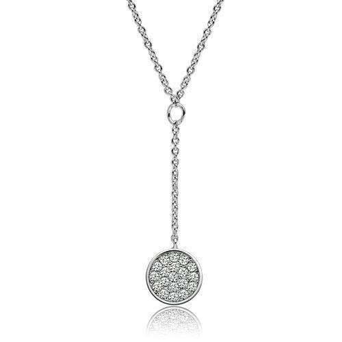 3W077 - Rhodium Brass Necklace with AAA Grade CZ  in Clear-0