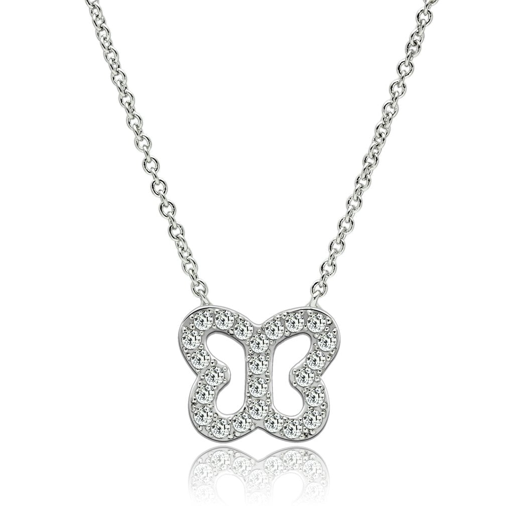 3W078 - Rhodium Brass Necklace with AAA Grade CZ  in Clear-0