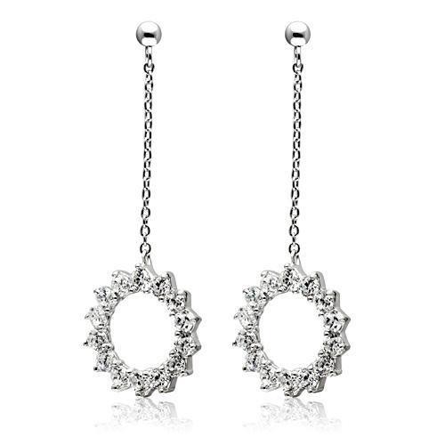3W081 - Rhodium Brass Earrings with AAA Grade CZ  in Clear-1