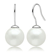 3W087 - Rhodium Brass Earrings with Synthetic Pearl in White-0