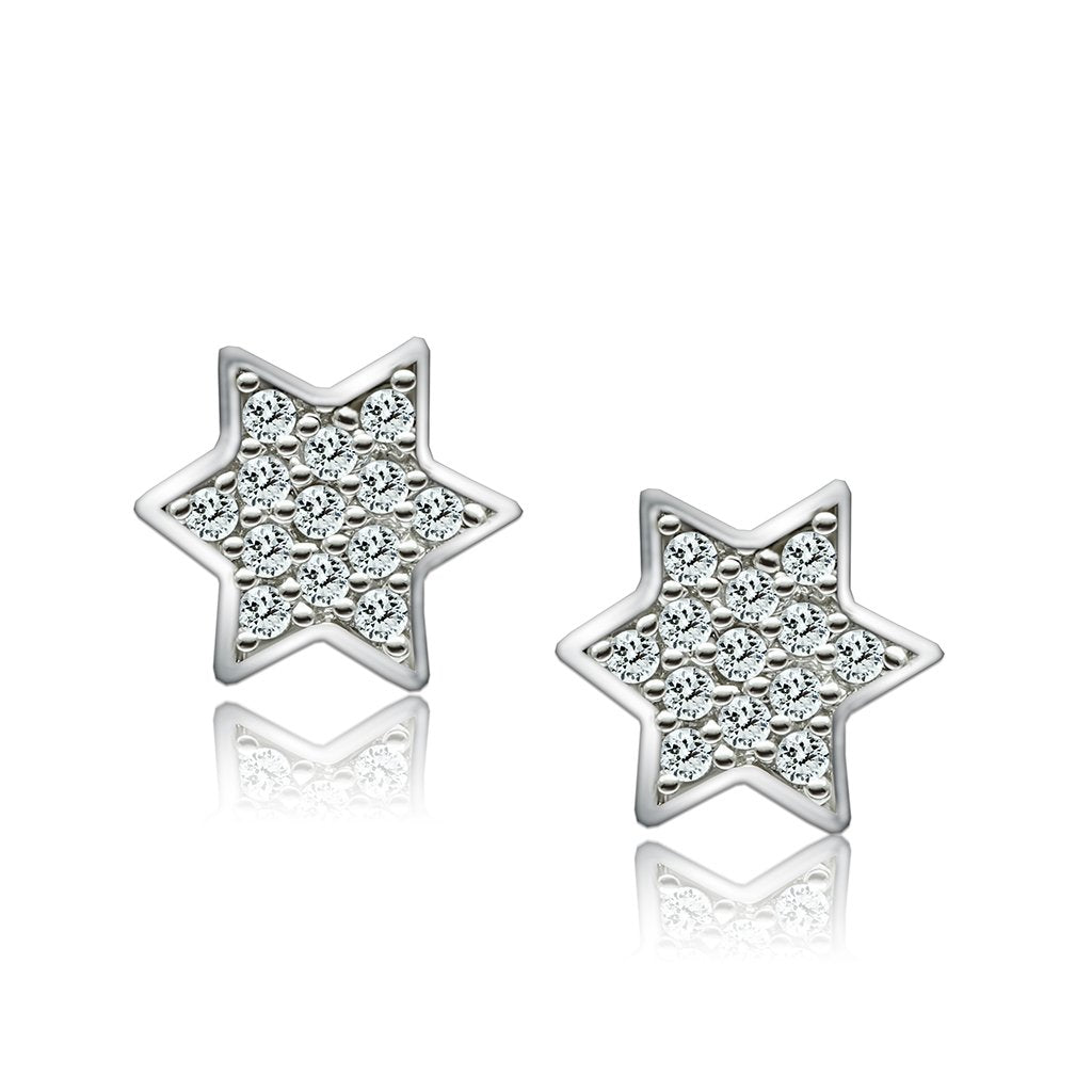 3W092 - Rhodium Brass Earrings with AAA Grade CZ  in Clear-0