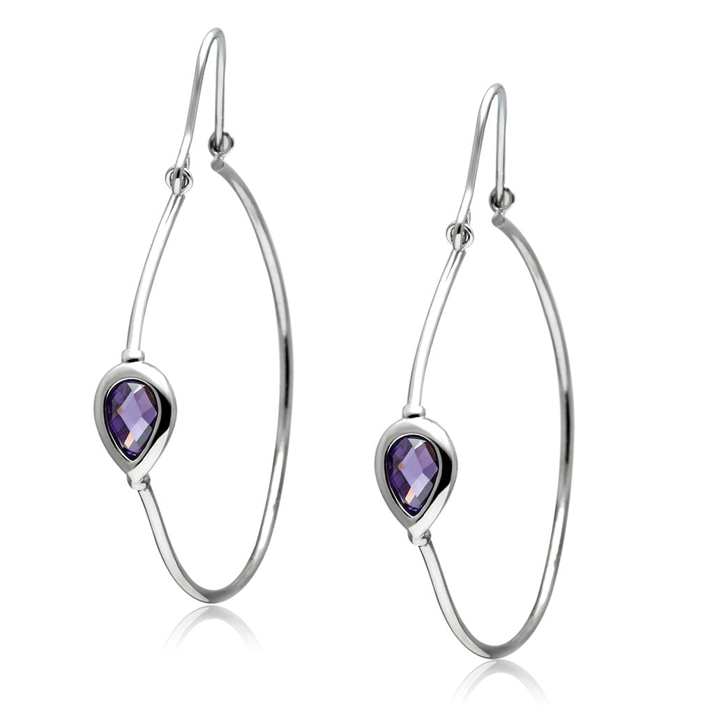 3W099 - Rhodium Brass Earrings with AAA Grade CZ  in Amethyst-0