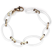 3W1004 - IP Rose Gold(Ion Plating) Stainless Steel Bracelet with Ceramic  in White-0