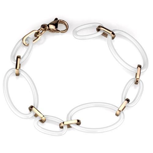 3W1004 - IP Rose Gold(Ion Plating) Stainless Steel Bracelet with Ceramic  in White-0