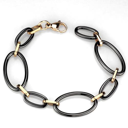 3W1005 - IP Rose Gold(Ion Plating) Stainless Steel Bracelet with Ceramic  in Jet-0