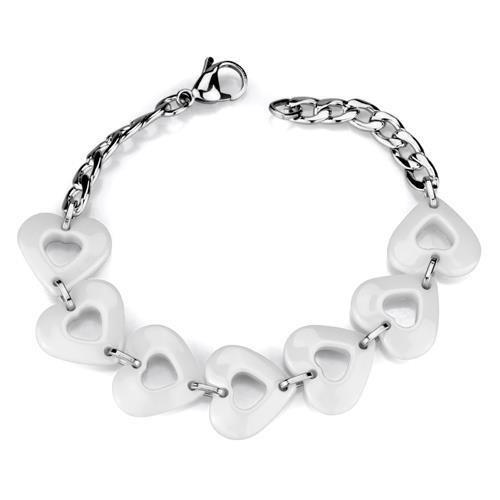 3W1006 - High polished (no plating) Stainless Steel Bracelet with Ceramic  in White-0