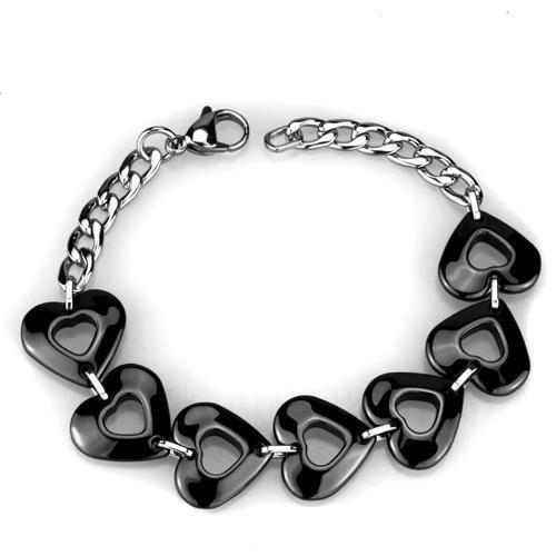 3W1007 - High polished (no plating) Stainless Steel Bracelet with Ceramic  in Jet-0
