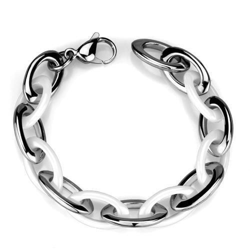 3W1008 - High polished (no plating) Stainless Steel Bracelet with Ceramic  in White-0