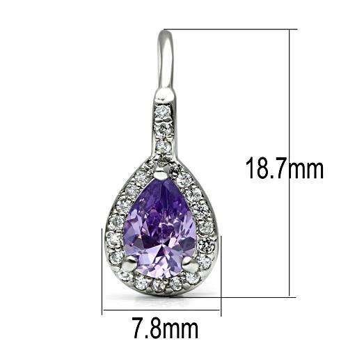 3W100 - Rhodium Brass Earrings with AAA Grade CZ  in Amethyst-1