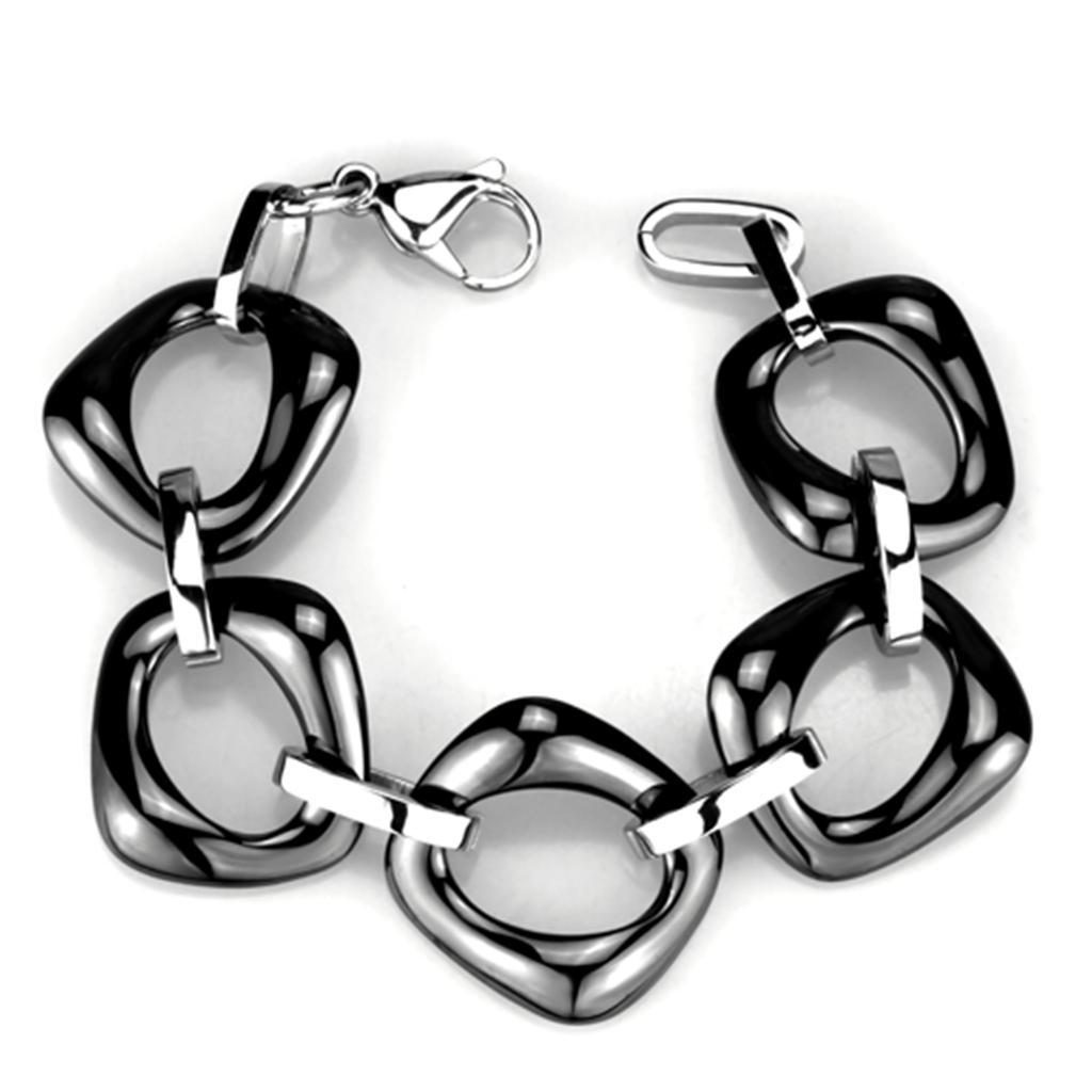 3W1013 - High polished (no plating) Stainless Steel Bracelet with Ceramic  in Jet-0
