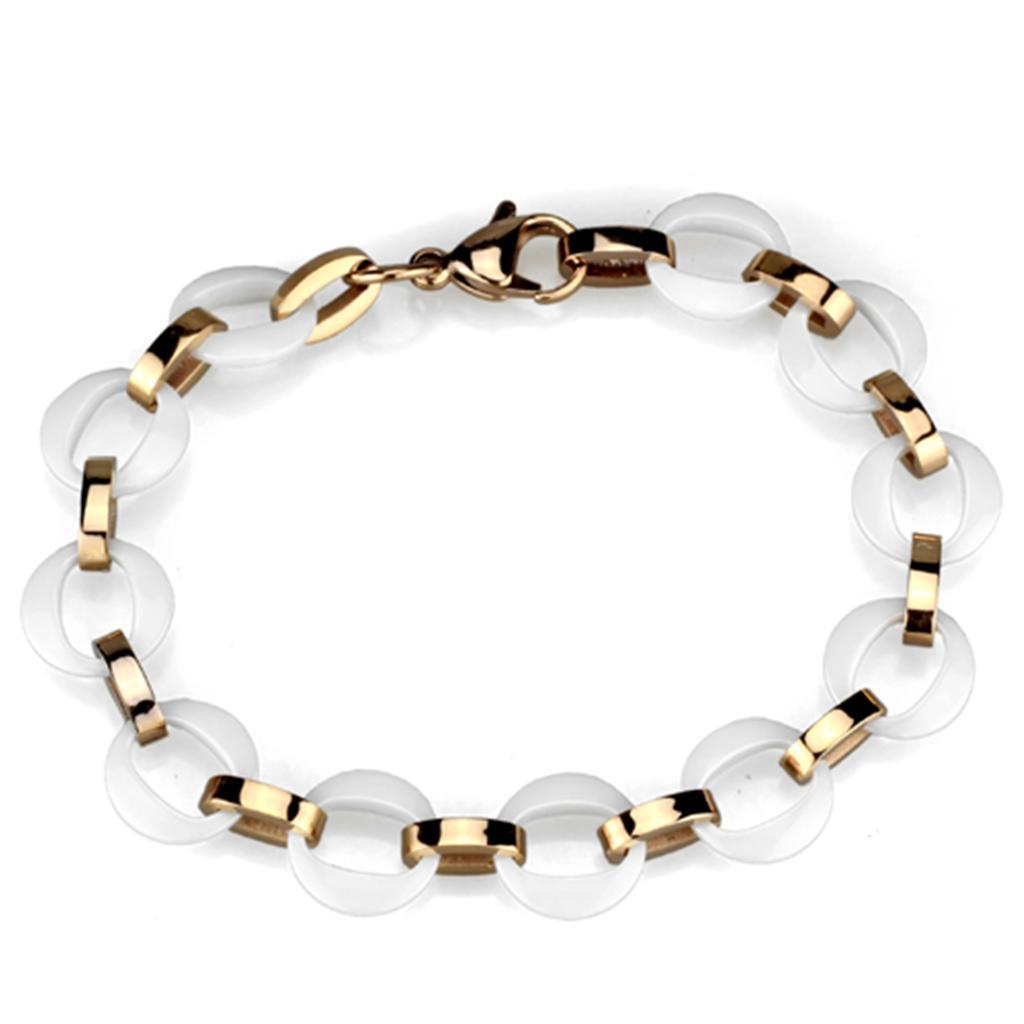 3W1015 - IP Rose Gold(Ion Plating) Stainless Steel Bracelet with Ceramic  in White-0