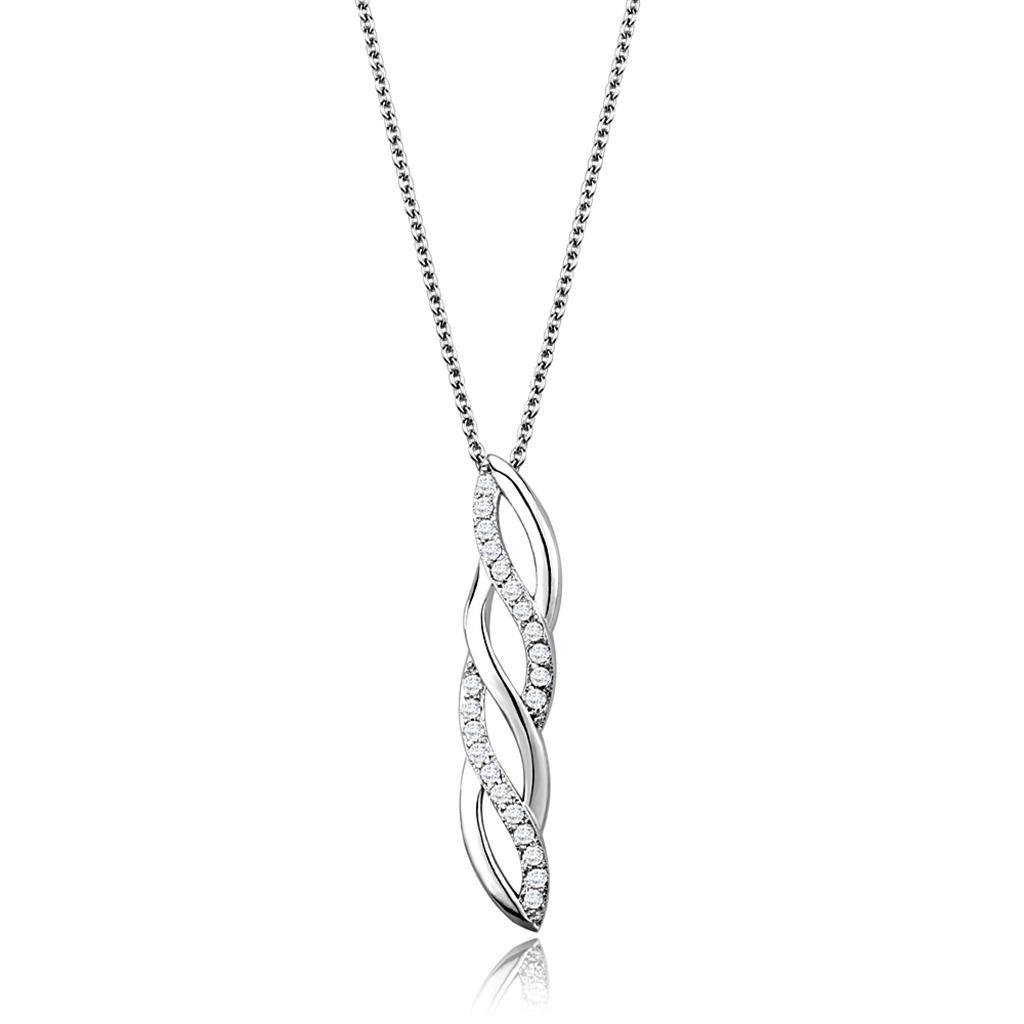 3W1020 - Rhodium Brass Chain Pendant with AAA Grade CZ  in Clear-0