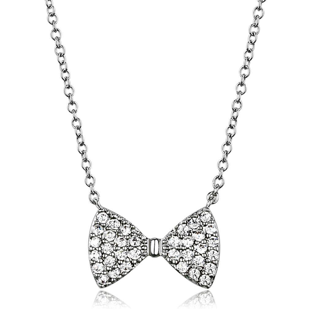 3W1021 - Rhodium Brass Chain Pendant with AAA Grade CZ  in Clear-0