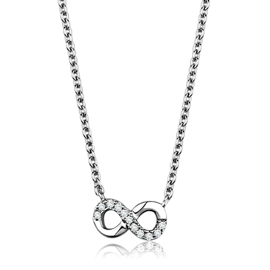 3W1022 - Rhodium Brass Chain Pendant with AAA Grade CZ  in Clear-0