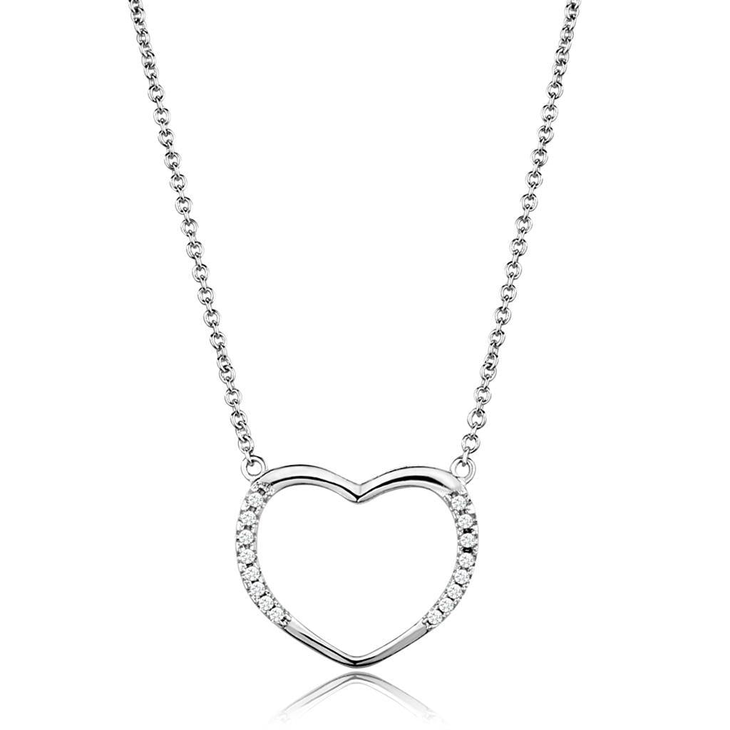 3W1023 - Rhodium Brass Chain Pendant with AAA Grade CZ  in Clear-0