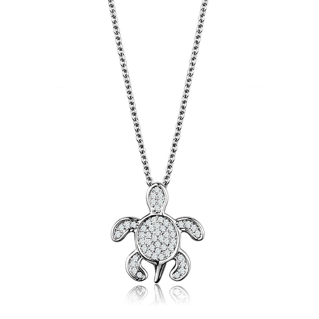 3W1025 - Rhodium Brass Chain Pendant with AAA Grade CZ  in Clear-0