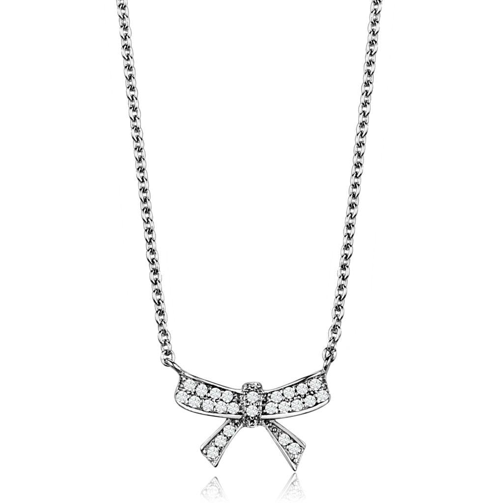 3W1028 - Rhodium Brass Chain Pendant with AAA Grade CZ  in Clear-0