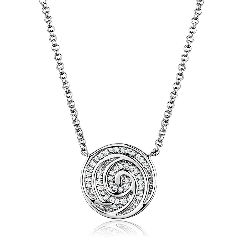 3W1029 - Rhodium Brass Chain Pendant with AAA Grade CZ  in Clear-0