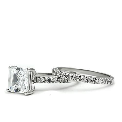 3W102 - Rhodium Brass Ring with AAA Grade CZ  in Clear-2