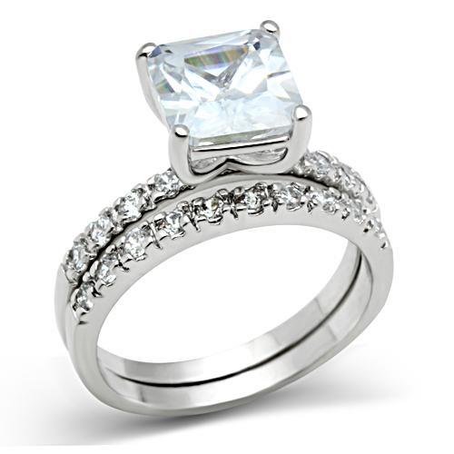 3W102 - Rhodium Brass Ring with AAA Grade CZ  in Clear-0