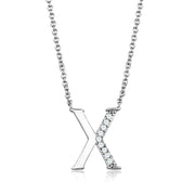 3W1030 - Rhodium Brass Chain Pendant with AAA Grade CZ  in Clear-0