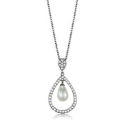 3W1031 - Rhodium Brass Chain Pendant with Synthetic Pearl in White-0