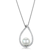 3W1036 - Rhodium Brass Chain Pendant with Synthetic Pearl in White-0
