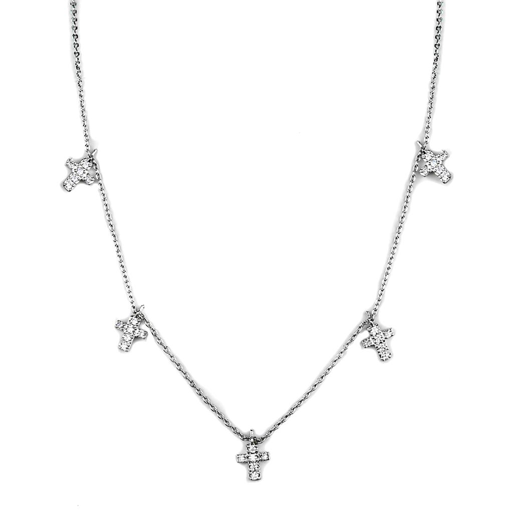 3W1037 - Rhodium Brass Chain Pendant with AAA Grade CZ  in Clear-0