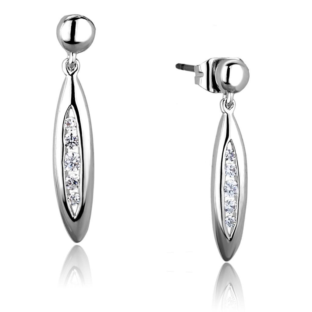 3W1046 - Rhodium Brass Earrings with AAA Grade CZ  in Clear-0