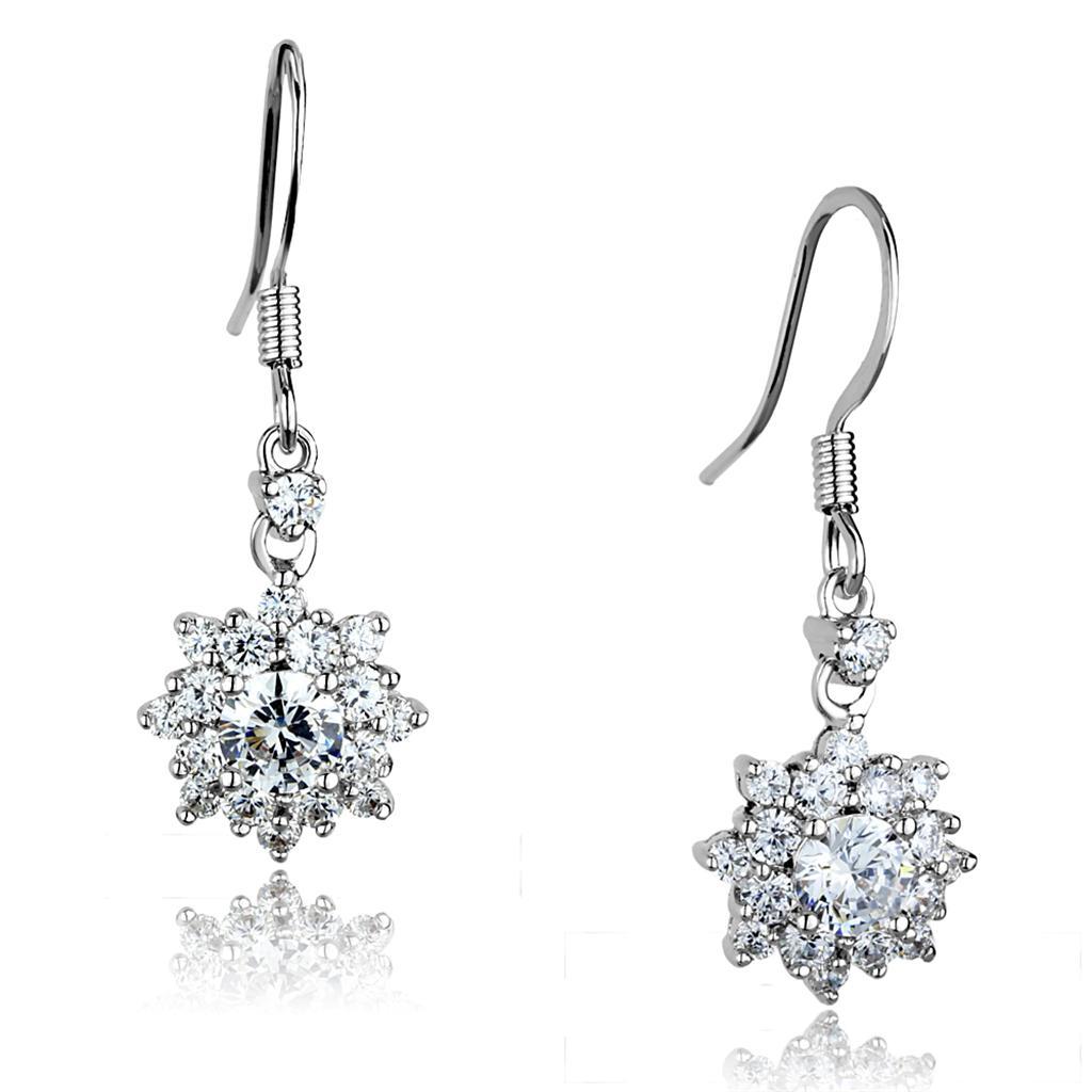 3W1054 - Rhodium Brass Earrings with AAA Grade CZ  in Clear-0