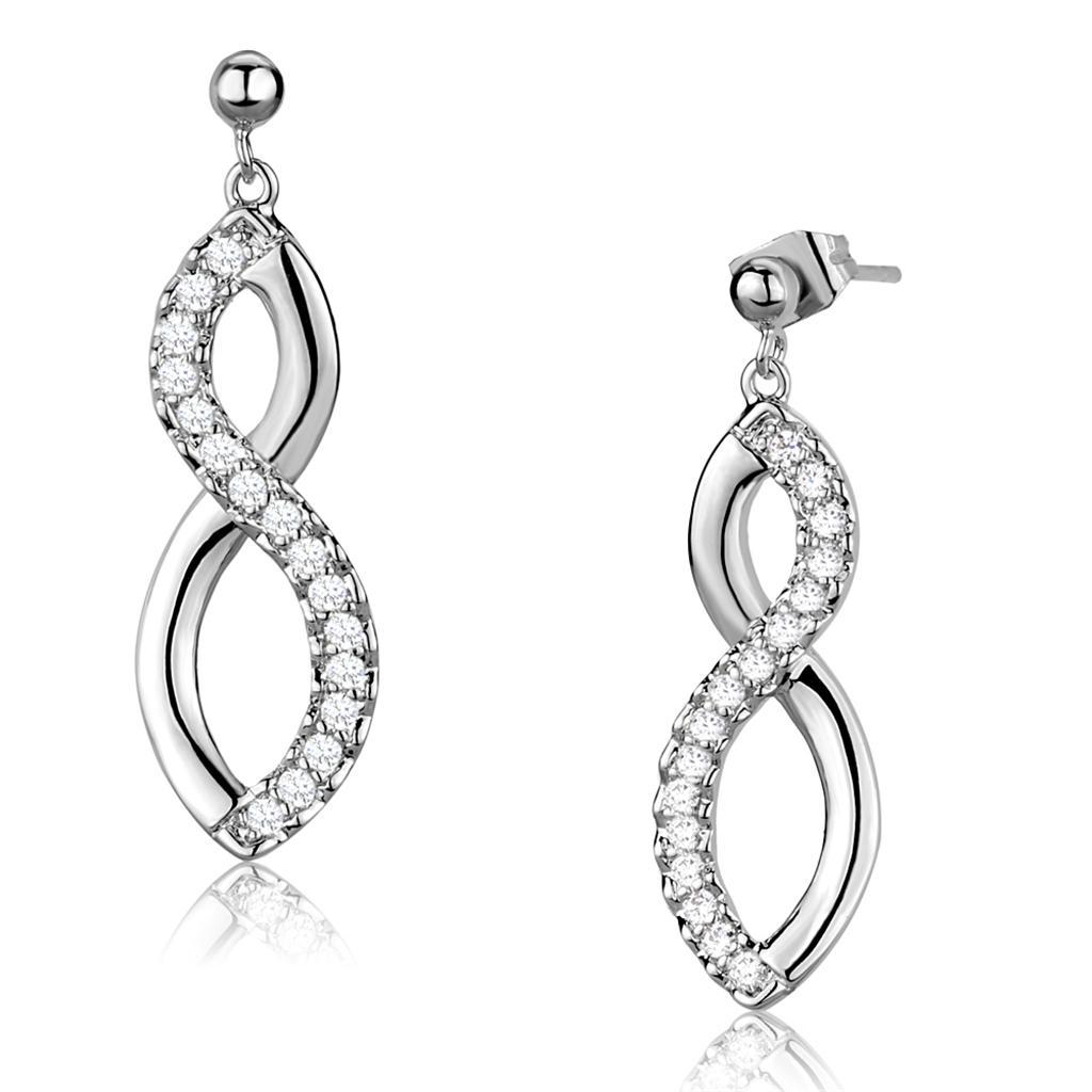3W1055 - Rhodium Brass Earrings with AAA Grade CZ  in Clear-0