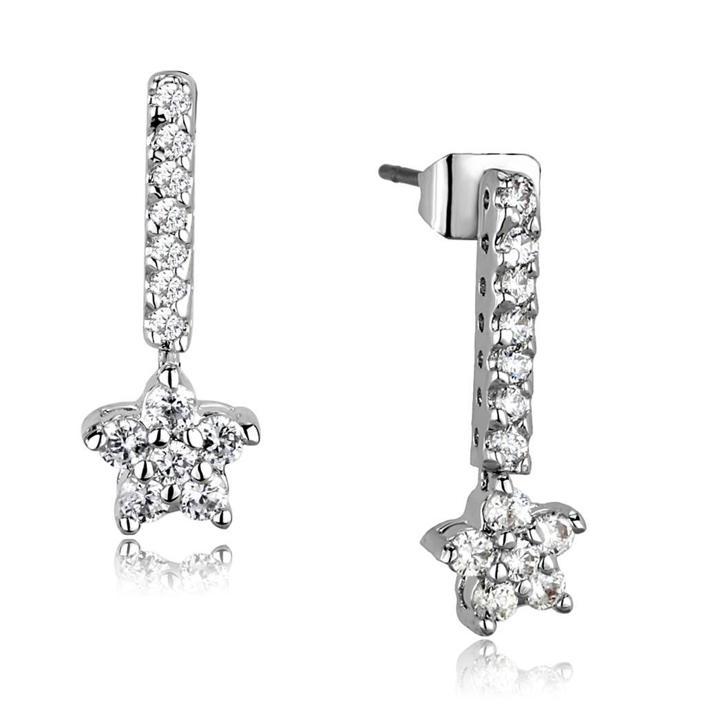 3W1056 - Rhodium Brass Earrings with AAA Grade CZ  in Clear-0
