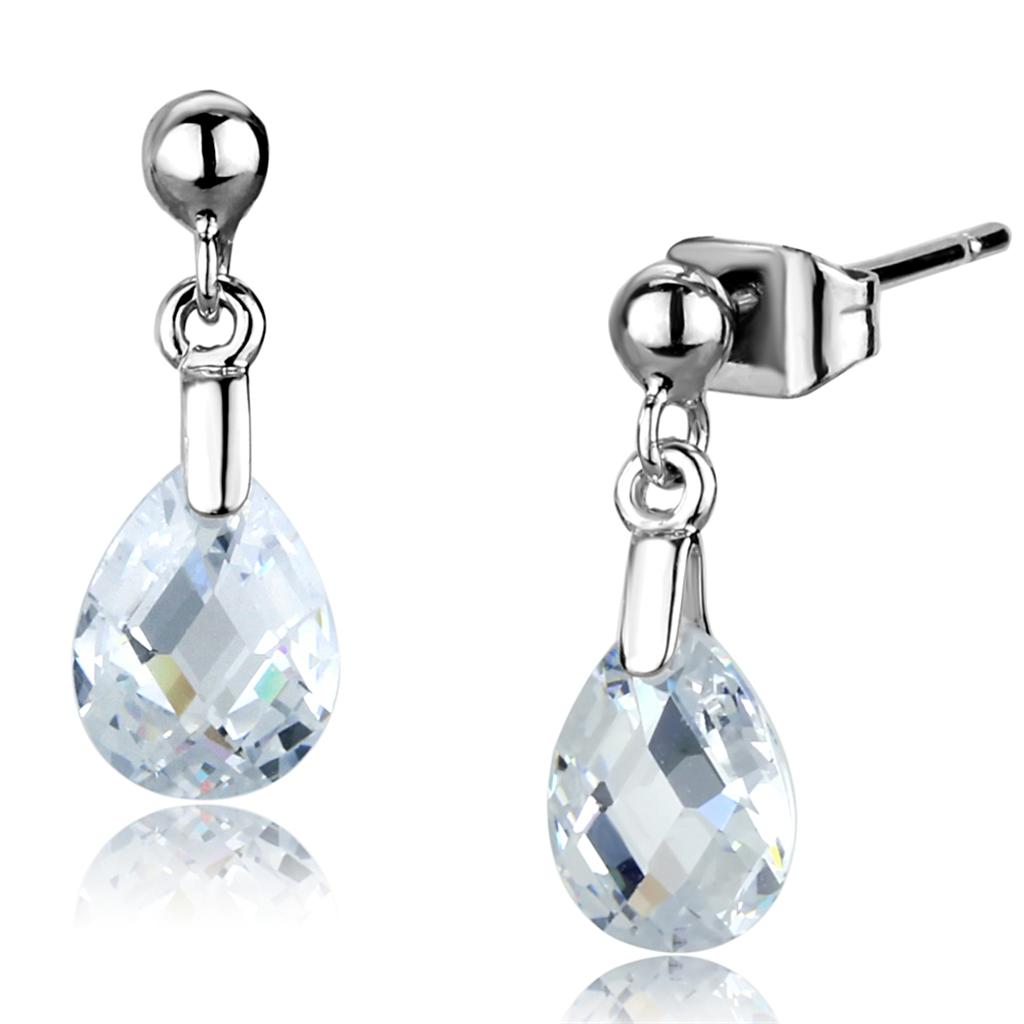 3W1057 - Rhodium Brass Earrings with AAA Grade CZ  in Clear-0