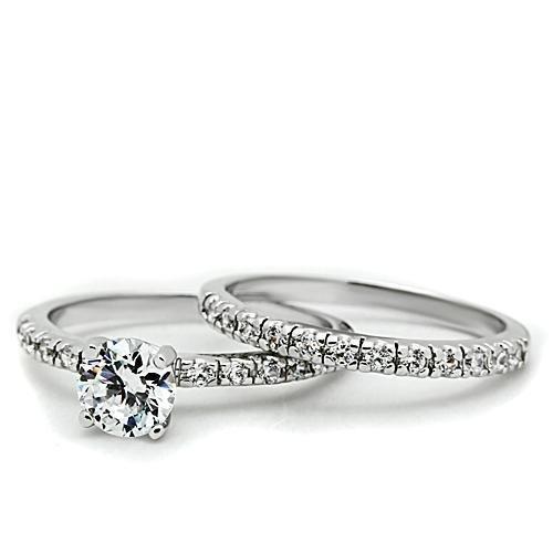 3W105 - Rhodium Brass Ring with AAA Grade CZ  in Clear-1