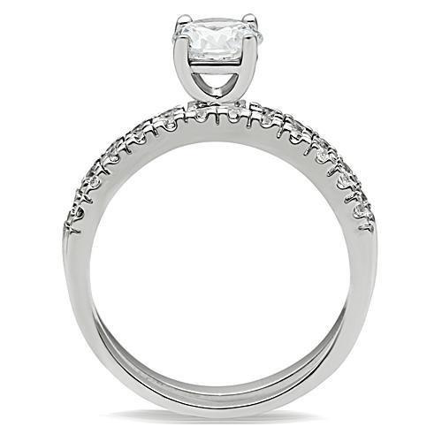 3W105 - Rhodium Brass Ring with AAA Grade CZ  in Clear-2
