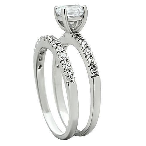 3W105 - Rhodium Brass Ring with AAA Grade CZ  in Clear-3