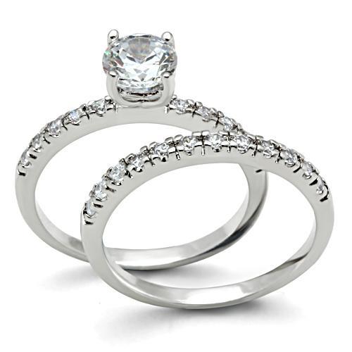 3W105 - Rhodium Brass Ring with AAA Grade CZ  in Clear-0