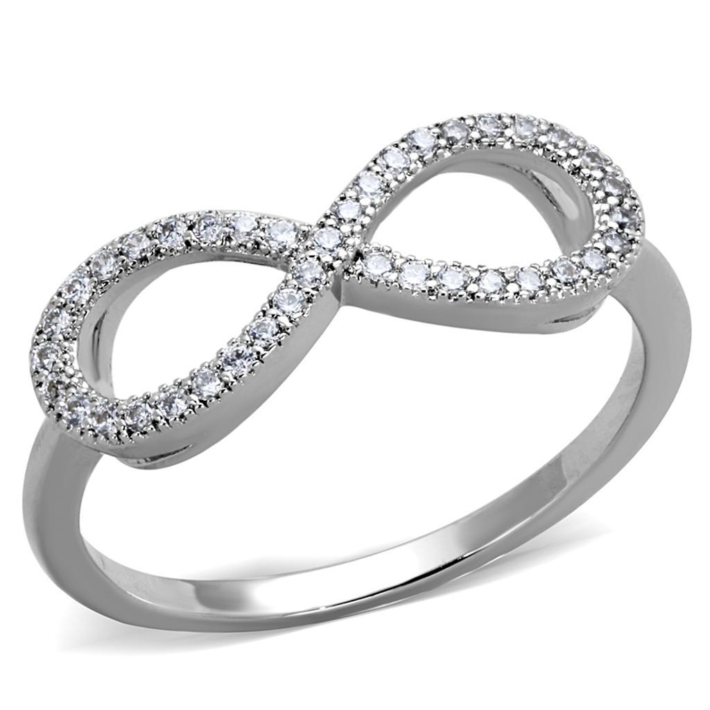 3W1068 - Rhodium Brass Ring with AAA Grade CZ  in Clear-0