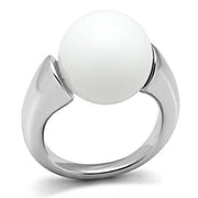 3W106 - Rhodium Brass Ring with Synthetic Glass Bead in White-0