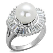 3W1073 - Rhodium Brass Ring with Synthetic Pearl in White-0