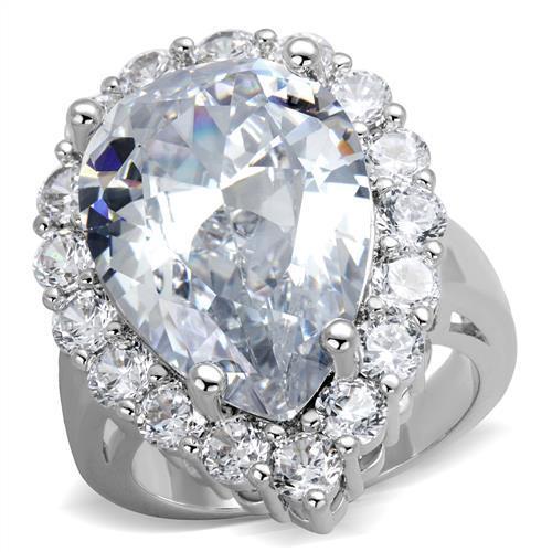 3W1084 - Rhodium Brass Ring with AAA Grade CZ  in Clear-0