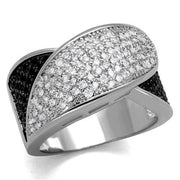 3W1089 - Rhodium + Ruthenium Brass Ring with AAA Grade CZ  in Black Diamond-0