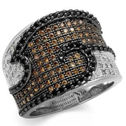 3W1091 - Rhodium + Ruthenium Brass Ring with AAA Grade CZ  in Multi Color-0