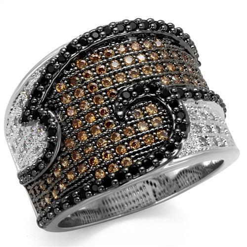 3W1091 - Rhodium + Ruthenium Brass Ring with AAA Grade CZ  in Multi Color-0