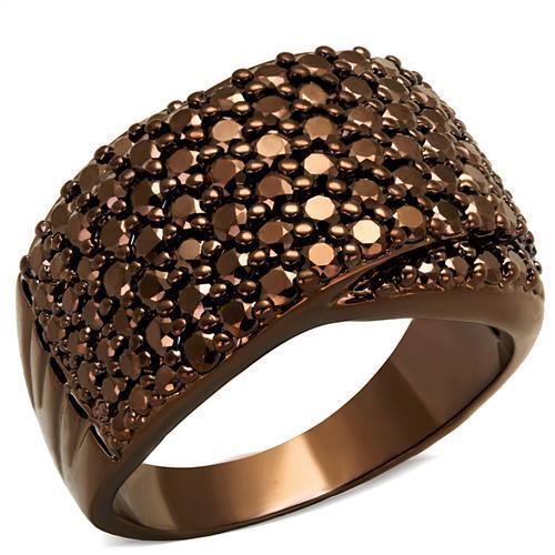 3W1097 - IP Coffee light Brass Ring with AAA Grade CZ  in Light Coffee-0
