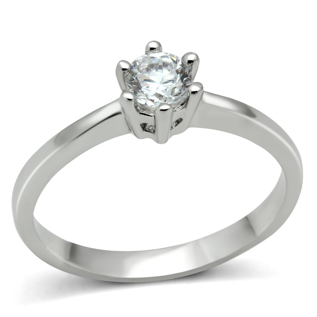 3W109 - Rhodium Brass Ring with AAA Grade CZ  in Clear-0