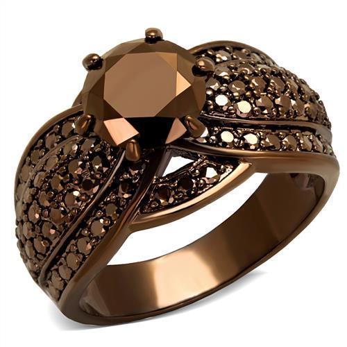 3W1100 - IP Coffee light Brass Ring with AAA Grade CZ  in Light Coffee-0