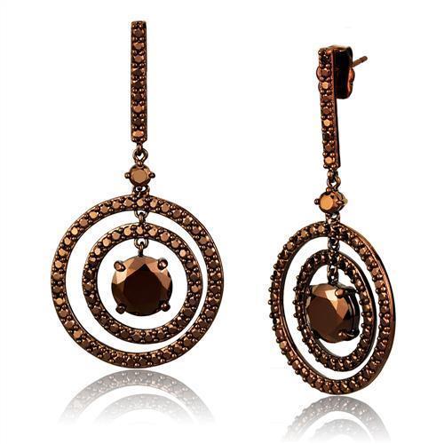 3W1109 - IP Coffee light Brass Earrings with AAA Grade CZ  in Light Coffee-0